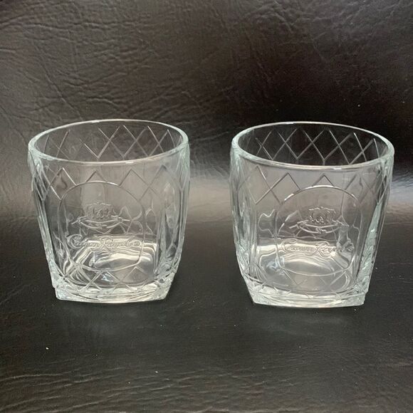 Crown Royal Whiskey 2 Glasses Embossed Stamped Diamond Cut Rocks Bar Cocktail - Picture 1 of 10